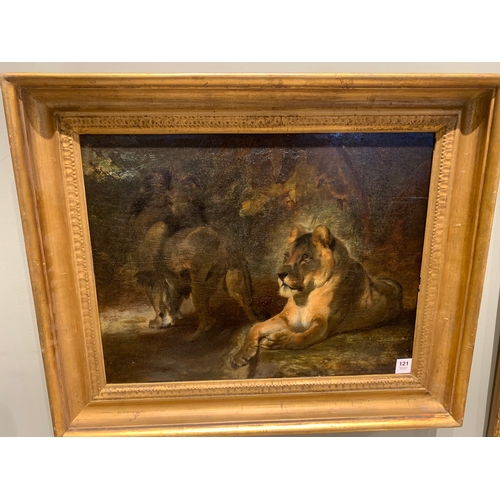 121 - Property of a GentlemanWilliam Huggins (1820 - 1884)A lion and a lioness in a landscapeOil on panel ... 