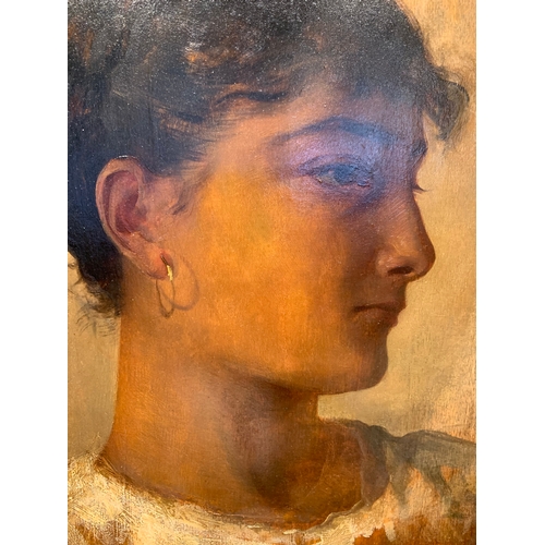 190 - Property of a GentlemanEdwin Longsden Long RA (1829 - 1891)Head study of a young womanOil on panelSi... 