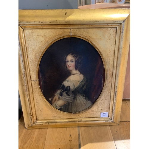 273 - Property of a GentlemanBritish19th CenturyA portrait of a ladyOil on canvasDimensions:(Canvas) 11 in... 