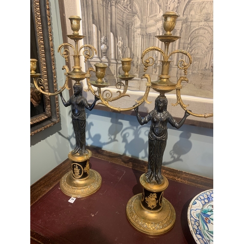 94 - Property of a GentlemanFrench EmpireA pair of patinated brass and ormolu figural candlesticksDimensi... 