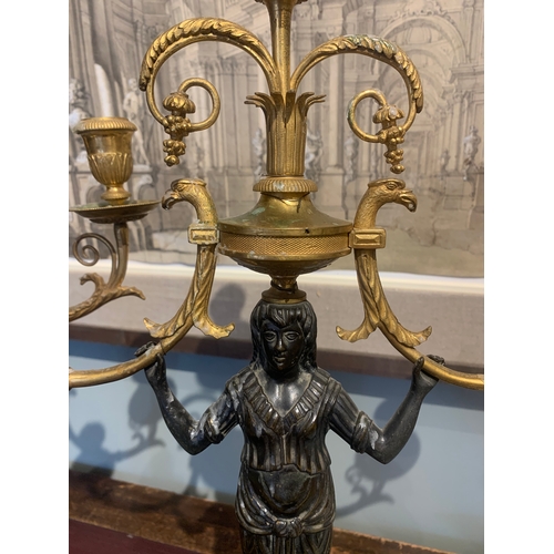 94 - Property of a GentlemanFrench EmpireA pair of patinated brass and ormolu figural candlesticksDimensi... 