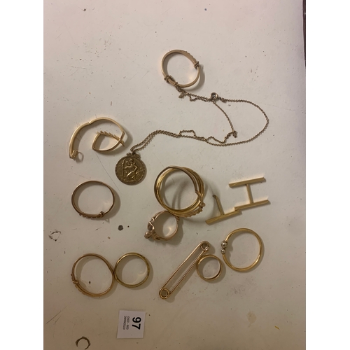 97 - Property of a LadyA mixed lot of 18ct, 9ct gold and yellow metal jewellery comprising:[a] A 9ct yell... 