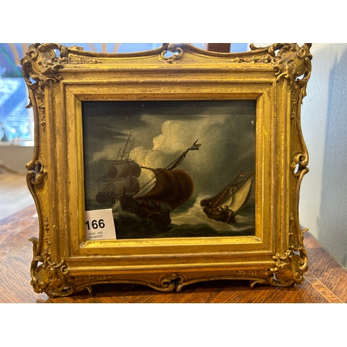 166 - Property of a GentlemanDutch School19th Century (?)A stormy naval sceneOil on artist boardTitled or ... 