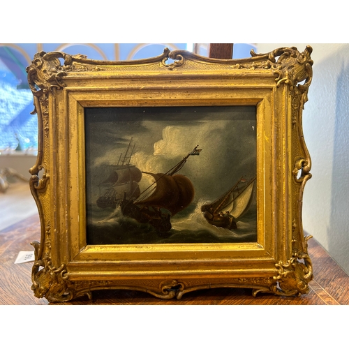 166 - Property of a GentlemanDutch School19th Century (?)A stormy naval sceneOil on artist boardTitled or ... 