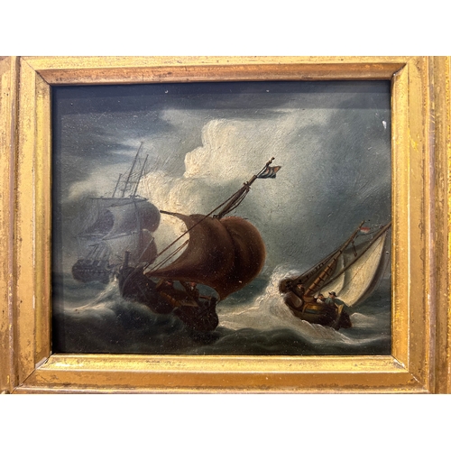 166 - Property of a GentlemanDutch School19th Century (?)A stormy naval sceneOil on artist boardTitled or ... 