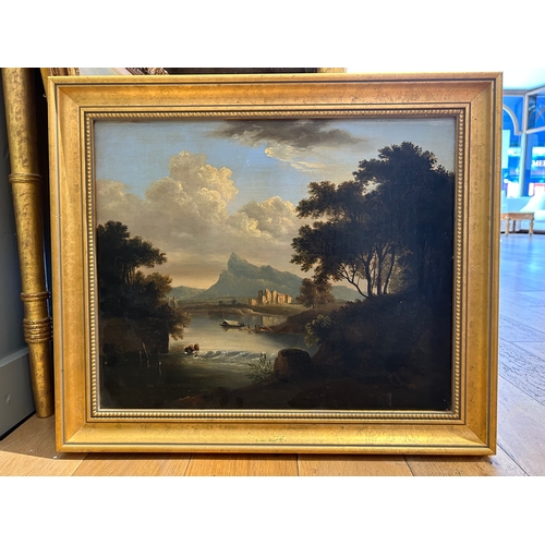 171 - Property of a GentlemanBritish SchoolMid 19th CenturyA river landscape with figuresOil on canvasDime... 