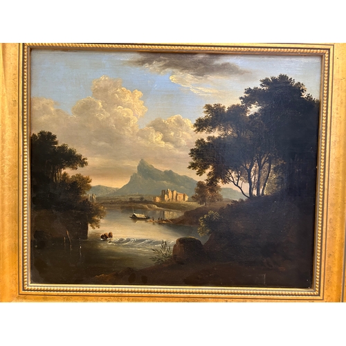 171 - Property of a GentlemanBritish SchoolMid 19th CenturyA river landscape with figuresOil on canvasDime... 