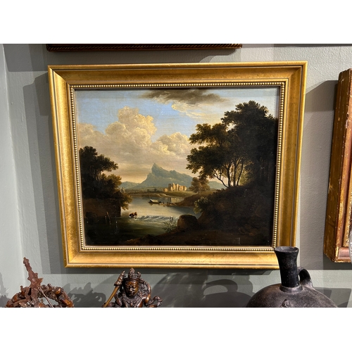 171 - Property of a GentlemanBritish SchoolMid 19th CenturyA river landscape with figuresOil on canvasDime... 