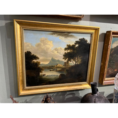 171 - Property of a GentlemanBritish SchoolMid 19th CenturyA river landscape with figuresOil on canvasDime... 