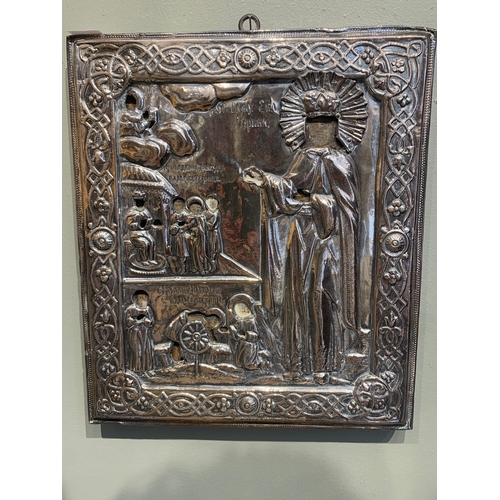 193 - Property of a LadyRussian18th Century or earlierA pair of silver embossed iconsOil on panel, with em... 