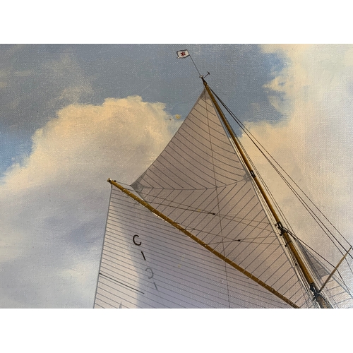 203 - Property of a GentlemanRon Charles Mitchell (b.1960)A study of yachts at sailOil on canvasSigned low... 