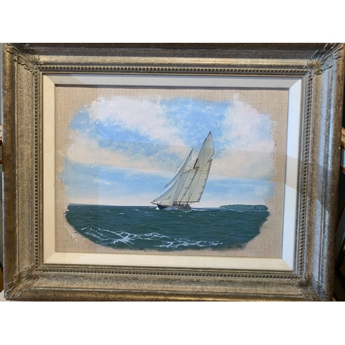 204 - Property of a GentlemanRon Charles Mitchell (b.1960)A yacht in sailOil on canvasSigned lower leftDim... 