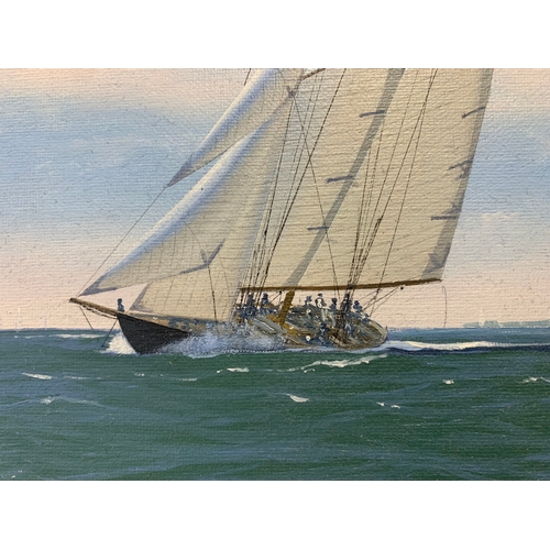 204 - Property of a GentlemanRon Charles Mitchell (b.1960)A yacht in sailOil on canvasSigned lower leftDim... 