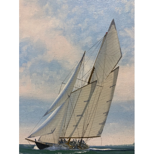 204 - Property of a GentlemanRon Charles Mitchell (b.1960)A yacht in sailOil on canvasSigned lower leftDim... 