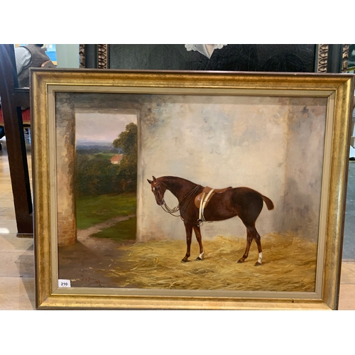 210 - Property of a GentlemanAnthony de Bree (1855 - 1921)A thoroughbred in a stableOil on canvasDimension... 