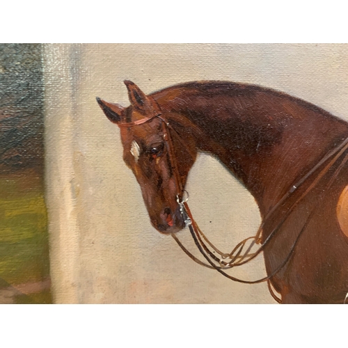 210 - Property of a GentlemanAnthony de Bree (1855 - 1921)A thoroughbred in a stableOil on canvasDimension... 