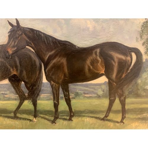 212 - Property of a GentlemanLionel Hamilton Renwick (1917 - 2003)Three dark bay thoroughbreds in a landsc... 