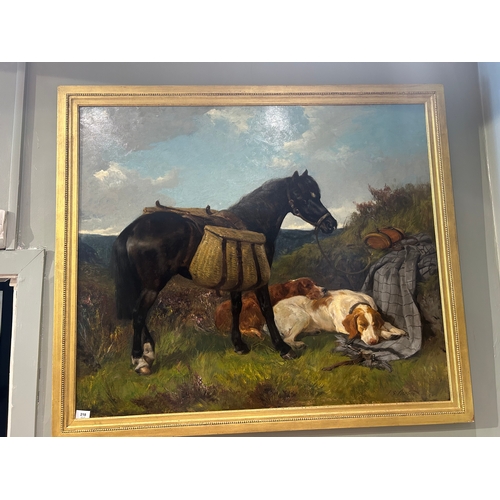 218 - Property of a GentlemanJohn Sargent Noble (Scottish, 1848 - 1896)A pack pony with two resting setter... 