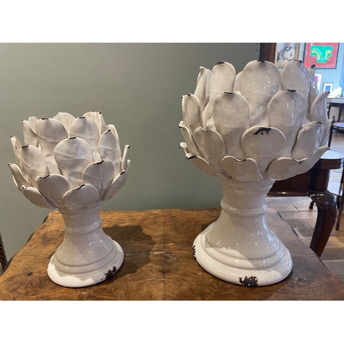 464 - To be sold without reserveProperty of a LadyA pair of small and large ceramic artichoke candle holde... 