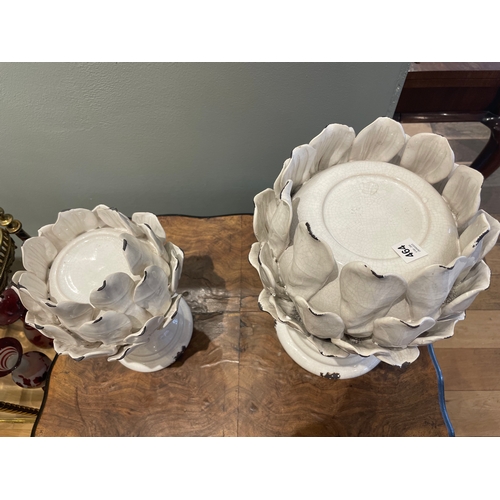 464 - To be sold without reserveProperty of a LadyA pair of small and large ceramic artichoke candle holde... 