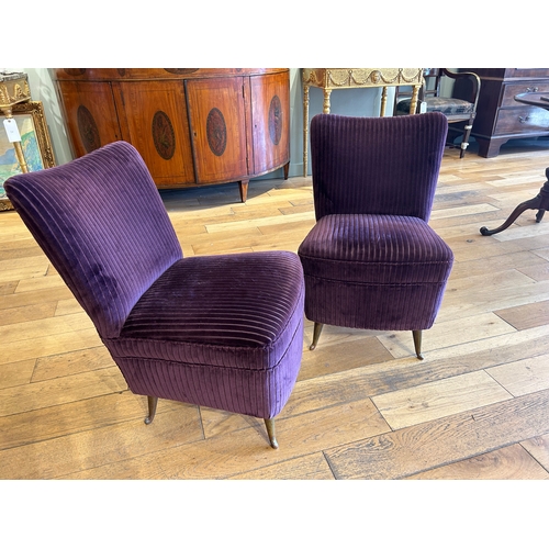 52 - Property of a LadyA pair of small plum-upholstered chairsWith cast bronze feetDimensions: 27 in... 