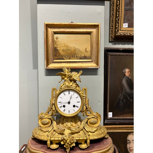 95 - Property of a GentlemanFrench19th CenturyA gilt bronze mantle clockOn an ebonised wood baseRecently ... 