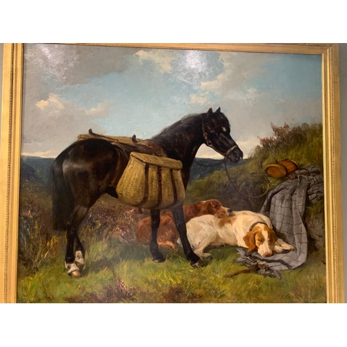 218 - Property of a GentlemanJohn Sargent Noble (Scottish, 1848 - 1896)A pack pony with two resting setter... 