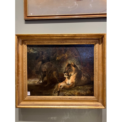 121 - Property of a GentlemanWilliam Huggins (1820 - 1884)A lion and a lioness in a landscapeOil on panel ... 