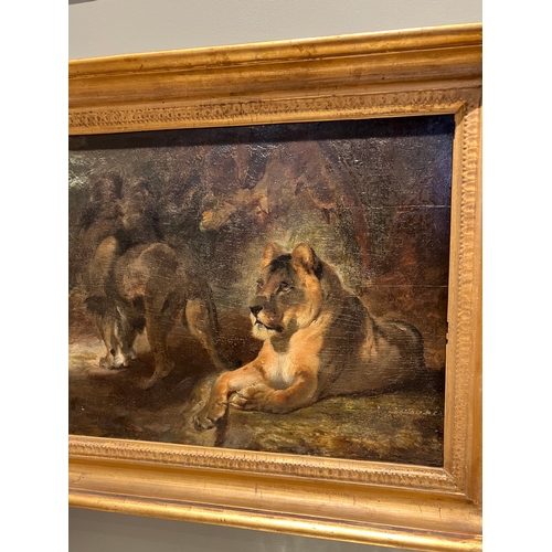 121 - Property of a GentlemanWilliam Huggins (1820 - 1884)A lion and a lioness in a landscapeOil on panel ... 