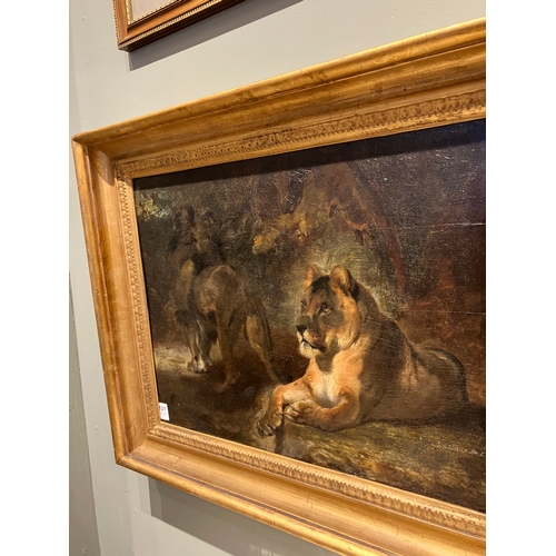 121 - Property of a GentlemanWilliam Huggins (1820 - 1884)A lion and a lioness in a landscapeOil on panel ... 