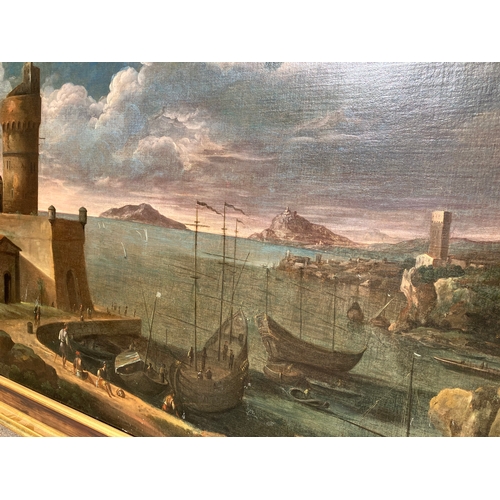 180 - Property of a GentlemanItalian17th CenturyAn impressive harbour scene, with fishing vessels and a la... 