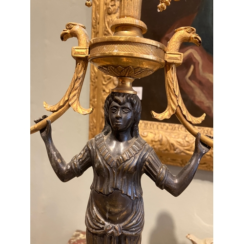 94 - Property of a GentlemanFrench EmpireA pair of patinated brass and ormolu figural candlesticksDimensi... 