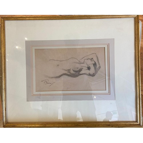 284A - FrenchLate 19th CenturyA study of a nude reclining womanGraphite on paperSigned indistinctly, lower ... 