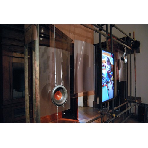 7 - Hannah Perry (b. 1984)Kicking My Game (2013)Scaffolding, flat screen monitor, sub-woofer speakers, a... 