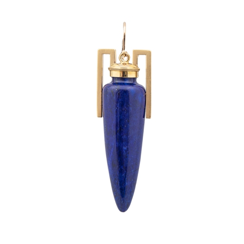 66 - A large pair of 18 carat gold and lapis lazuli amphora pendant earringsWeight:Approximately 40 grams... 