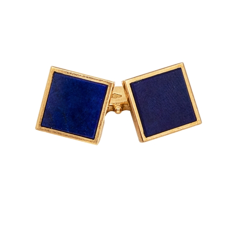 68 - Circa 1970A pair of lapis lazuli and 18 carat yellow gold cufflinksWeight:Approximately 12 grams... 