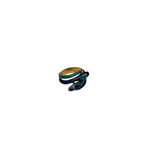 72 - Circa 1970A gold and guilloche double serpent ringSlight enamel lossesWeight:Approximately 7 grams... 