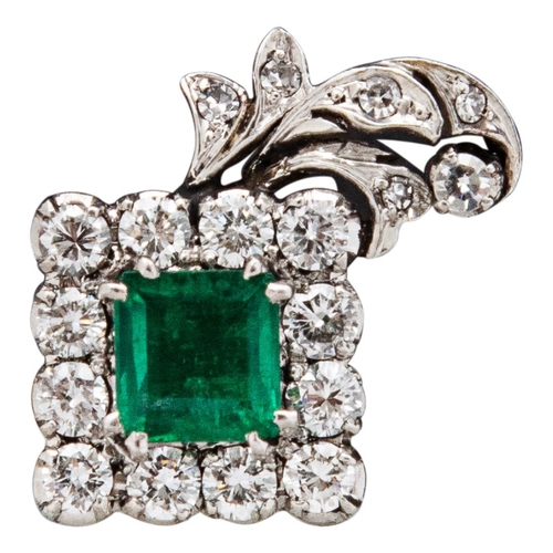 79 - Circa 1950A pair of emerald and diamond clip earringsEach set to the centre with a square shaped eme... 