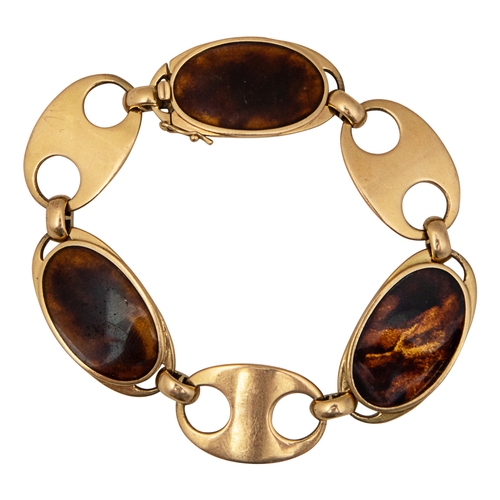 95 - Circa 1970A gold and faux tortoiseshell enamel necklace and braceletThe necklace comprising six oval... 