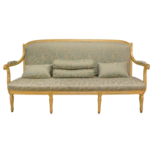 195 - 18th CenturyAn English giltwood three-seater setteeUpholstered in green silkProperty of a gentlemanD... 