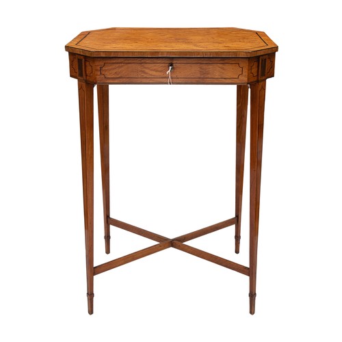 198 - English, c. 1790A satinwood octagonal side table with single drawer and tapered legs, with dark-wood... 