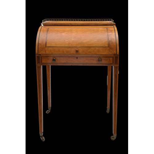 203 - 18th Century, EnglishA very smart satinwood cylinder roll top writing deskThe top rolls up and disap... 