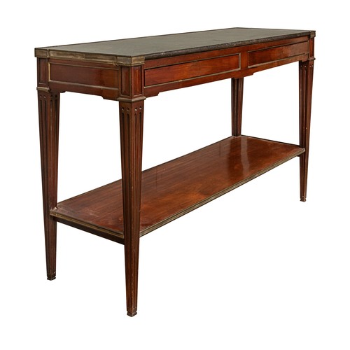 209 - Late 18th Century, EnglishA mahogany and brass bound servery table, with original marble topWith fou... 