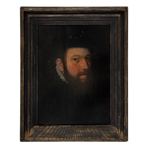 336 - Adriaen Thomas Key (Antwerp, c. 1544 - c. 1599)A portrait of a bearded man in black with a beretOil ... 