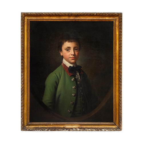 346 - Attributed to Sir Nathaniel Dance-Holland (1735 - 1811)Portrait of a boy in green coat in a feigned ... 