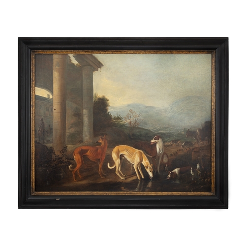 349 - Property of a GentlemanAdriaen Cornelisz Beeldemaker (1618 - 1709)A still life with greyhounds and s... 