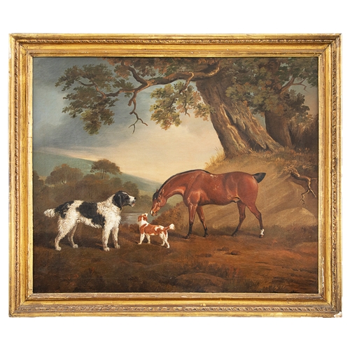 355 - Attributed to Abraham Cooper (1787 - 1868)A horse and dogs in a landscapeOil on canvasProperty of a ... 