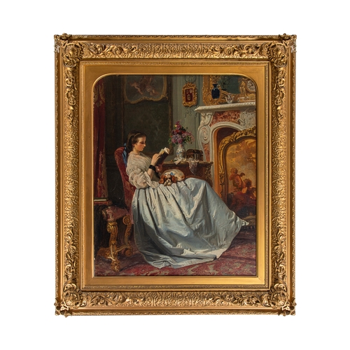 375 - Property of a LadyCharles Louis Baugniet (1814 - 1886)A lady readingOil on artist's panelInscribed v... 