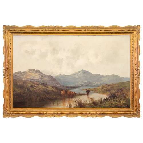 402 - Attributed to Gustave de Breanski (1859 - 1899)Highland cattle in a highland landscapeOil on canvasP... 