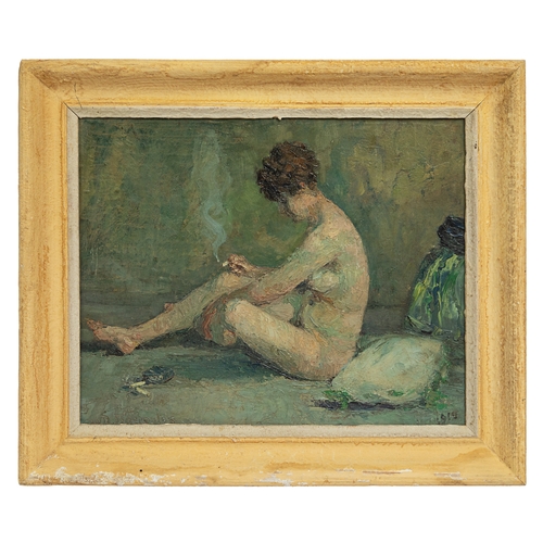 406 - Jean Desire Bascoules1919, FrenchPortrait of a nude lady smokingSigned and dated lower left and righ... 